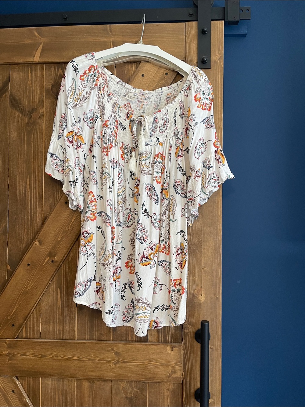 Terra & Sky White Paisley Floral Peasant Tunic with Ties